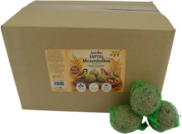 BOULES DE MESANGES DANS FILET 60PC CARTON - PREMIUM GARDEN HEROES